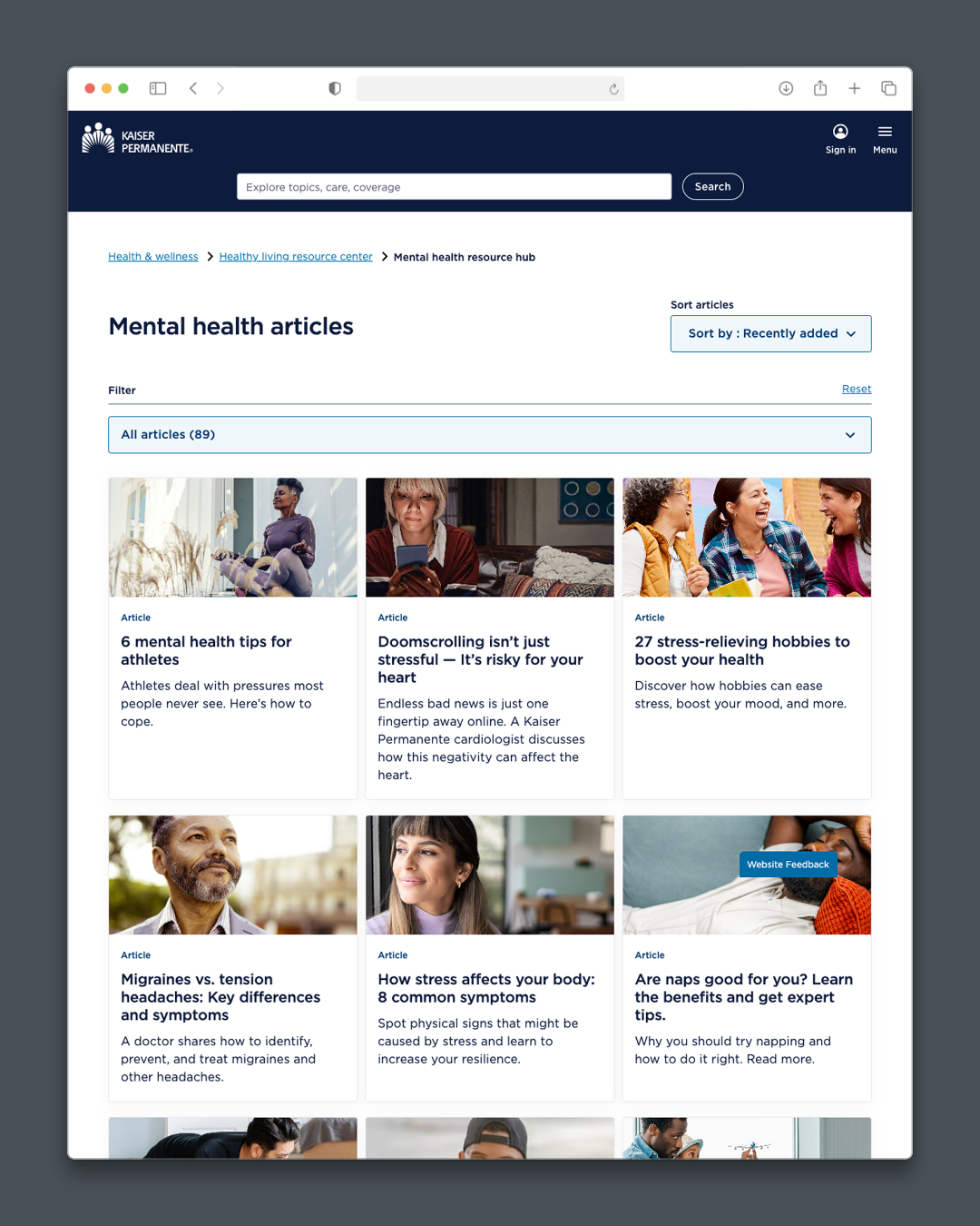 Kaiser Permanente mental health resource hub — curated digital tools for patients